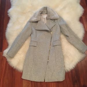 Club Monaco grey wool coat with faux fur collar!